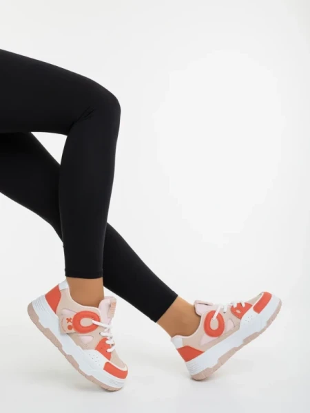 Demana bézs és narancssárga női sportcipő ökológiai bőrből és textil anyagból