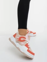 Demana bézs és narancssárga női sportcipő ökológiai bőrből és textil anyagból