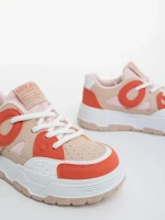 Demana bézs és narancssárga női sportcipő ökológiai bőrből és textil anyagból