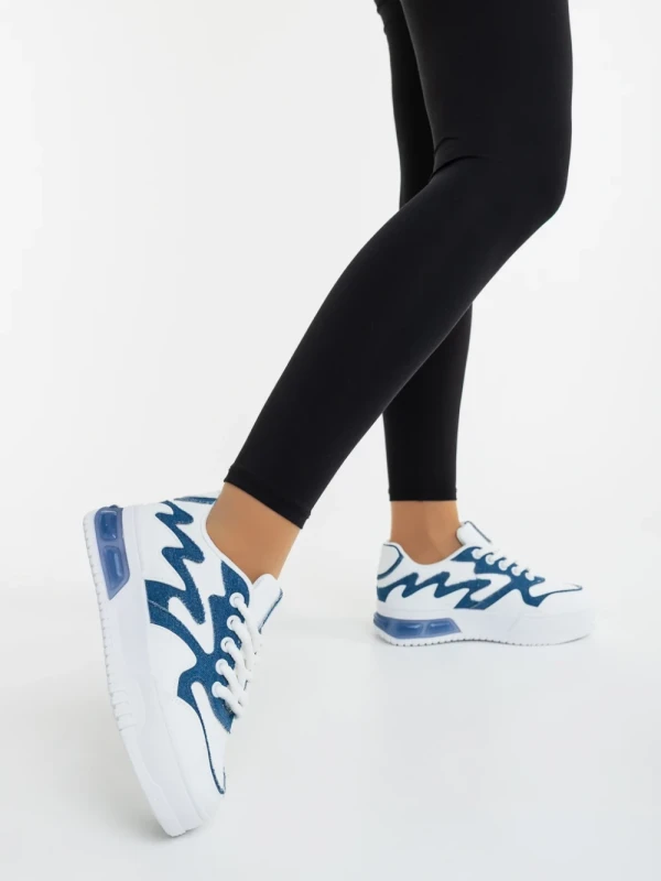 Sindria fehér és kék női sportcipő ökológiai bőrből és textil anyagból