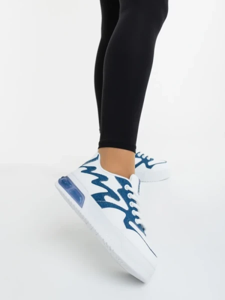 Sindria fehér és kék női sportcipő ökológiai bőrből és textil anyagból