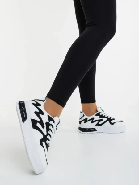 Sindria fekete fehér női sportcipő ökológiai bőrből és textil anyagból