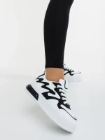 Sindria fekete fehér női sportcipő ökológiai bőrből és textil anyagból