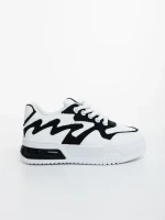 Sindria fekete fehér női sportcipő ökológiai bőrből és textil anyagból