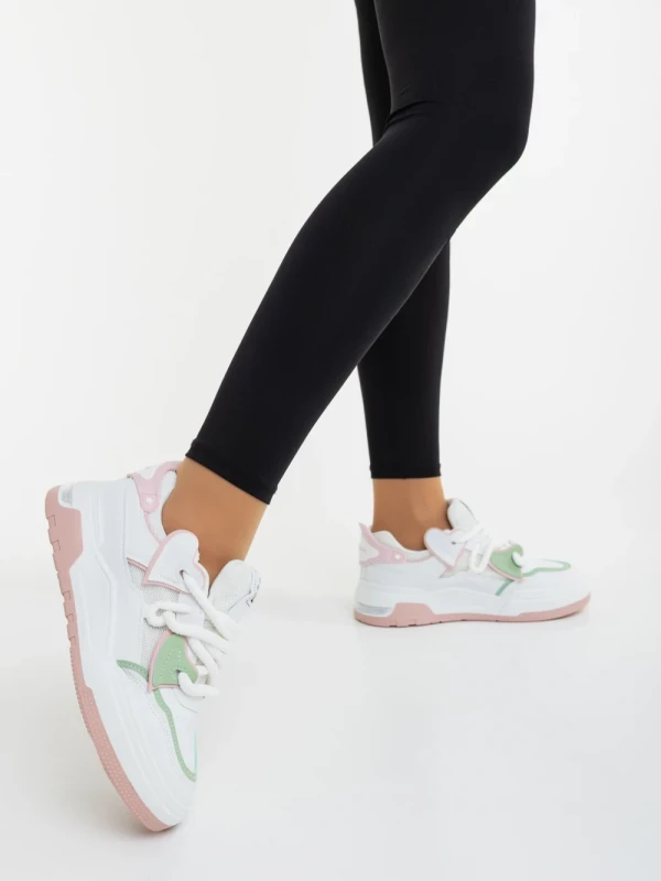 Lalona fehér és rózsaszin női sportcipő ökológiai bőrből és textil anyagból