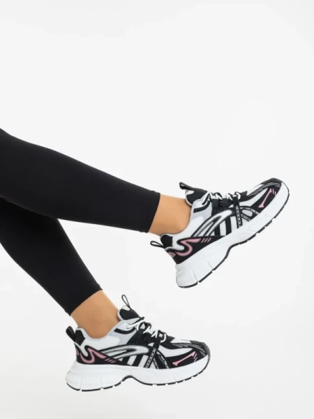 Ardella fekete fehér női sportcipő ökológiai bőrből és textil anyagból