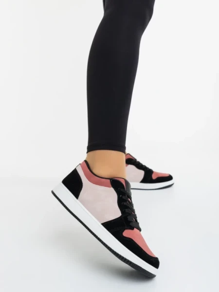 Kinza rózsaszin és fekete női sportcipő ökológiai bőrből