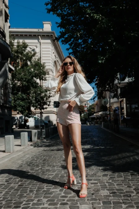 Astaria narancssárga női magassarkú szandál textil anyagból