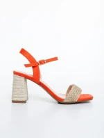 Astaria narancssárga női magassarkú szandál textil anyagból