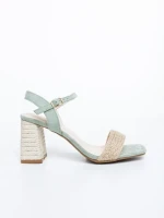 Astaria zöld női magassarkú szandál textil anyagból