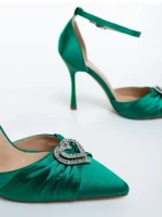 Ambria zöld női magassarkú cipő textil anyagból