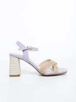 Rosea lila női magassarkú szandál textil anyagból