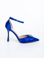 Ambria kék női magassarkú cipő textil anyagból