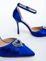 Ambria kék női magassarkú cipő textil anyagból