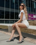 Mirami szürke női magassarkú cipő textil anyagból