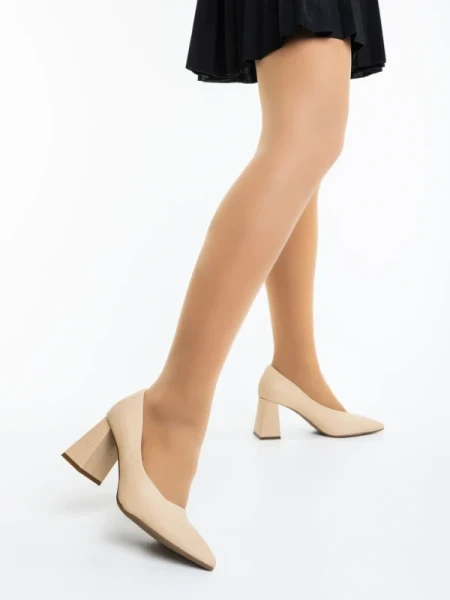 Ludena bézs női magassarkú cipő ökológiai bőrből