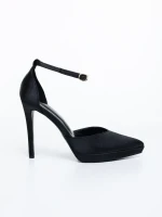 Vaiana fekete női magassarkú cipő textil anyagból