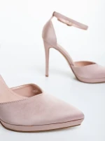 Vaiana bézs női magassarkú cipő textil anyagból