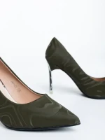 Zuria sötét zöld női magassarkú cipő textil anyagból