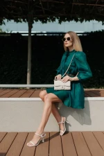 Anzira bézs női magassarkú szandál textil anyagból