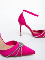 Norelia rózsaszin női magassarkú cipő textil anyagból