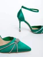 Norelia zöld női magassarkú cipő textil anyagból