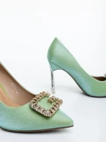 Adeva zöld női magassarkú cipő textil anyagból