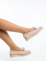 Surena bézs női félcipő textil anyagból