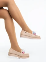 Surena bézs női félcipő textil anyagból