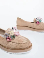 Surena bézs női félcipő textil anyagból