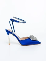 Hilaria kék női magassarkú cipő textil anyagból