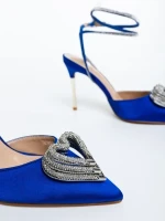 Hilaria kék női magassarkú cipő textil anyagból