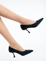 Atelia fekete női magassarkú cipő textil anyagból