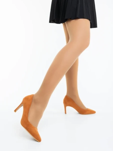 Lysana tevebarna női magassarkú cipő textil anyagból