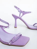 Anzira lila női magassarkú szandál textil anyagból