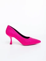 Barela rózsaszin női magassarkú cipő textil anyagból