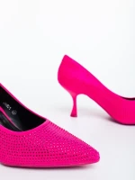 Barela rózsaszin női magassarkú cipő textil anyagból