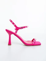 Anzira fukszia női magassarkú szandál textil anyagból
