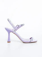 Lumira lila női magassarkú szandál textil anyagból