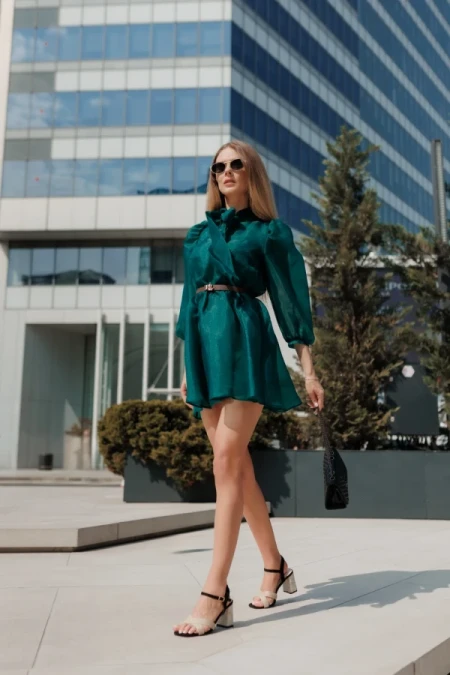 Rosea fekete női magassarkú szandál textil anyagból