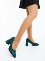 Saida sötét zöld női magassarkú cipő textil anyagból