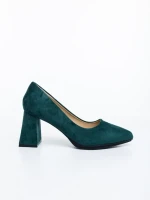 Saida sötét zöld női magassarkú cipő textil anyagból
