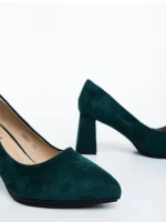 Saida sötét zöld női magassarkú cipő textil anyagból