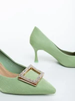 Regenda zöld női magassarkú cipő textil anyagból