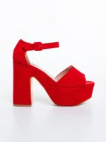 Elenia piros női magassarkú szandál textil anyagból