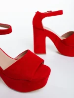 Elenia piros női magassarkú szandál textil anyagból