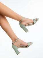Temera zöld női magassarkú szandál textil anyagból