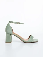 Temera zöld női magassarkú szandál textil anyagból