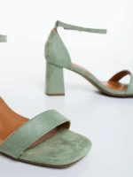 Temera zöld női magassarkú szandál textil anyagból