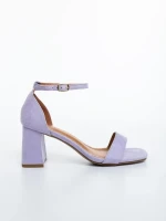 Temera lila női magassarkú szandál textil anyagból